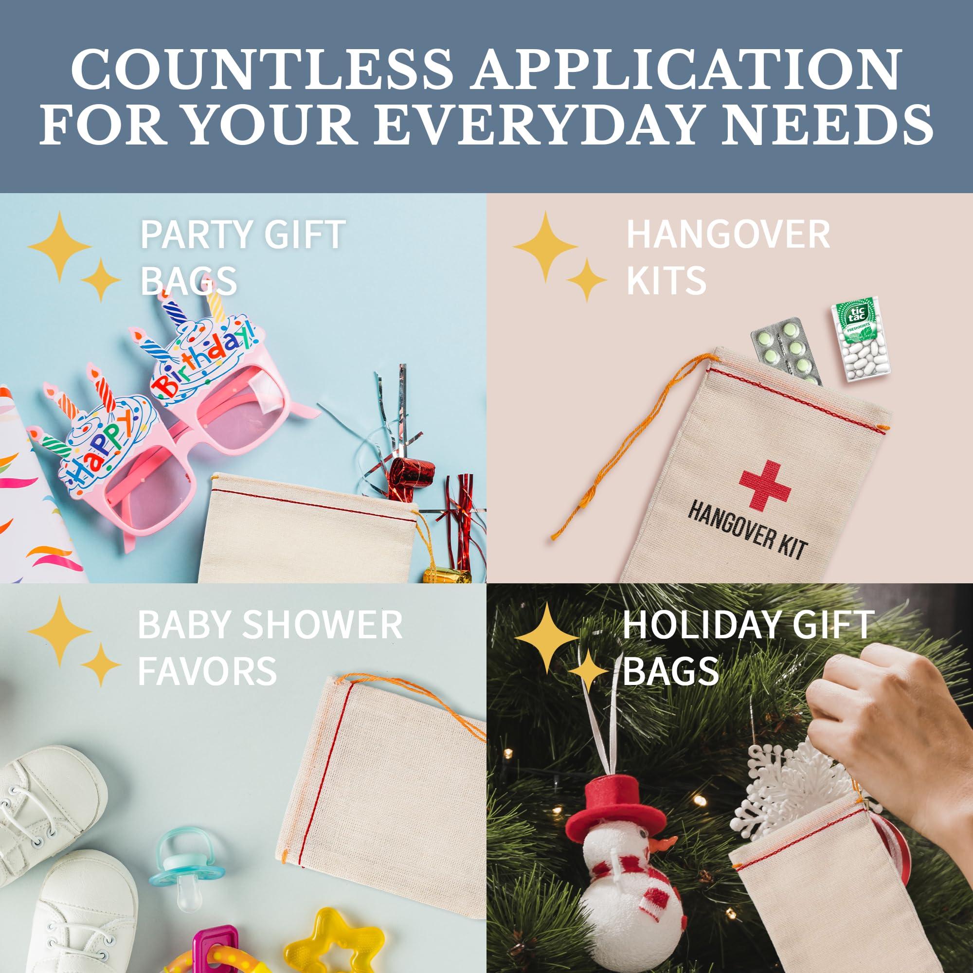 Celestial Gifts Celestial Gifts Muslin Bags - Drawstring Bags Small 50pcs - 3x4, Reusable Tea Bags, Jewelry Gift, Spice and Cotton Gift Sachet Bags - 100% Cotton - Made in USA - (Red Hem & Orange Drawstring)