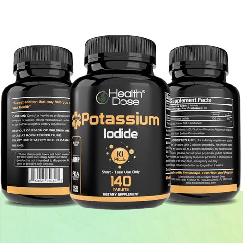 Health Dose Health Dose Potassium + Iodide (KI) Tablets 130mg 140 Tablets for Thyroid Support, Cellular Metabolism & Electrolyte Balance Non-GMO, Gluten-Free, GMP Certified, Pack of 2