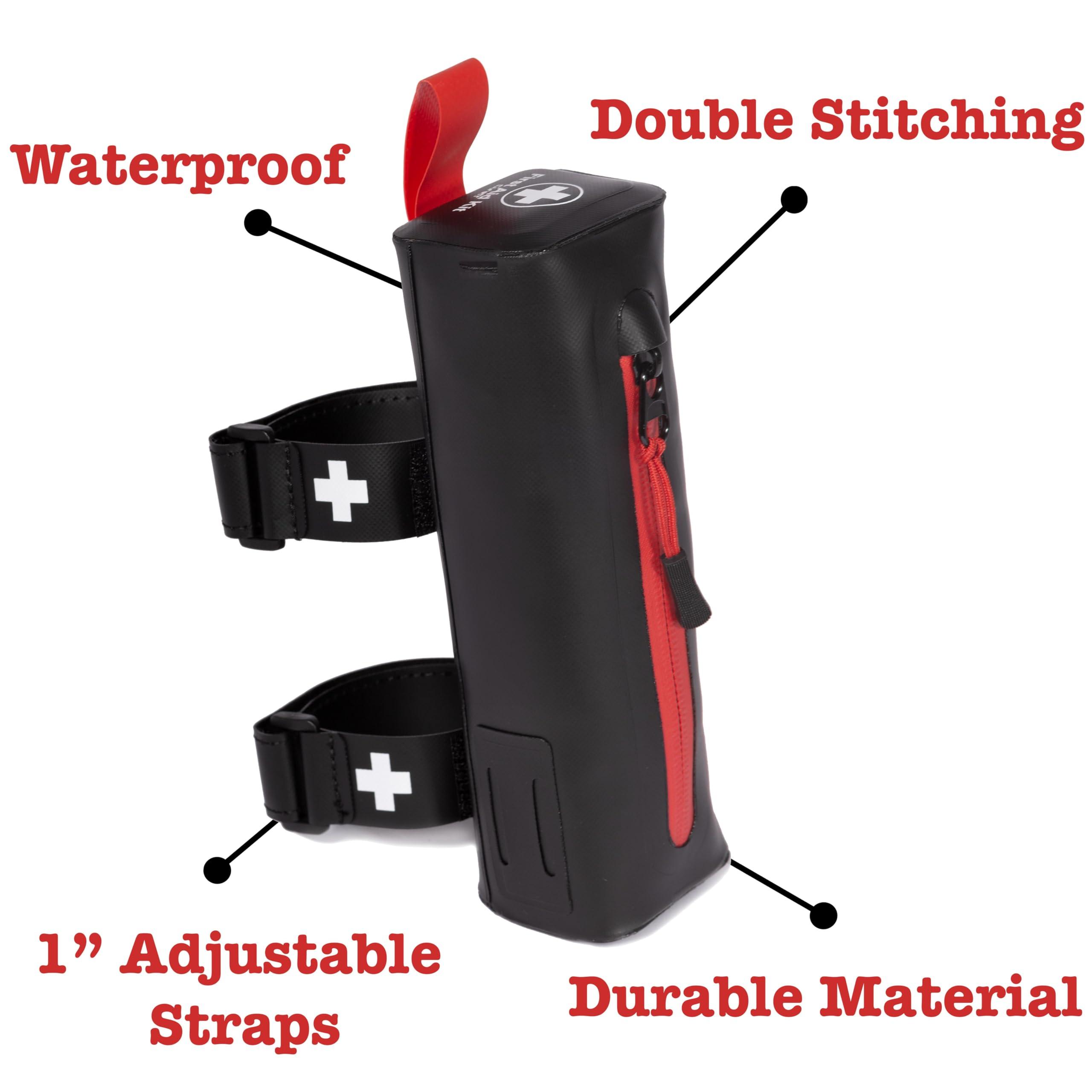 CureIT CureIT Bike First Aid Kit for Cyclist\'s, Compact Waterproof Case, Attaches to Bike Frame, Essential Supplies for Trauma & Emergencies, Black Red