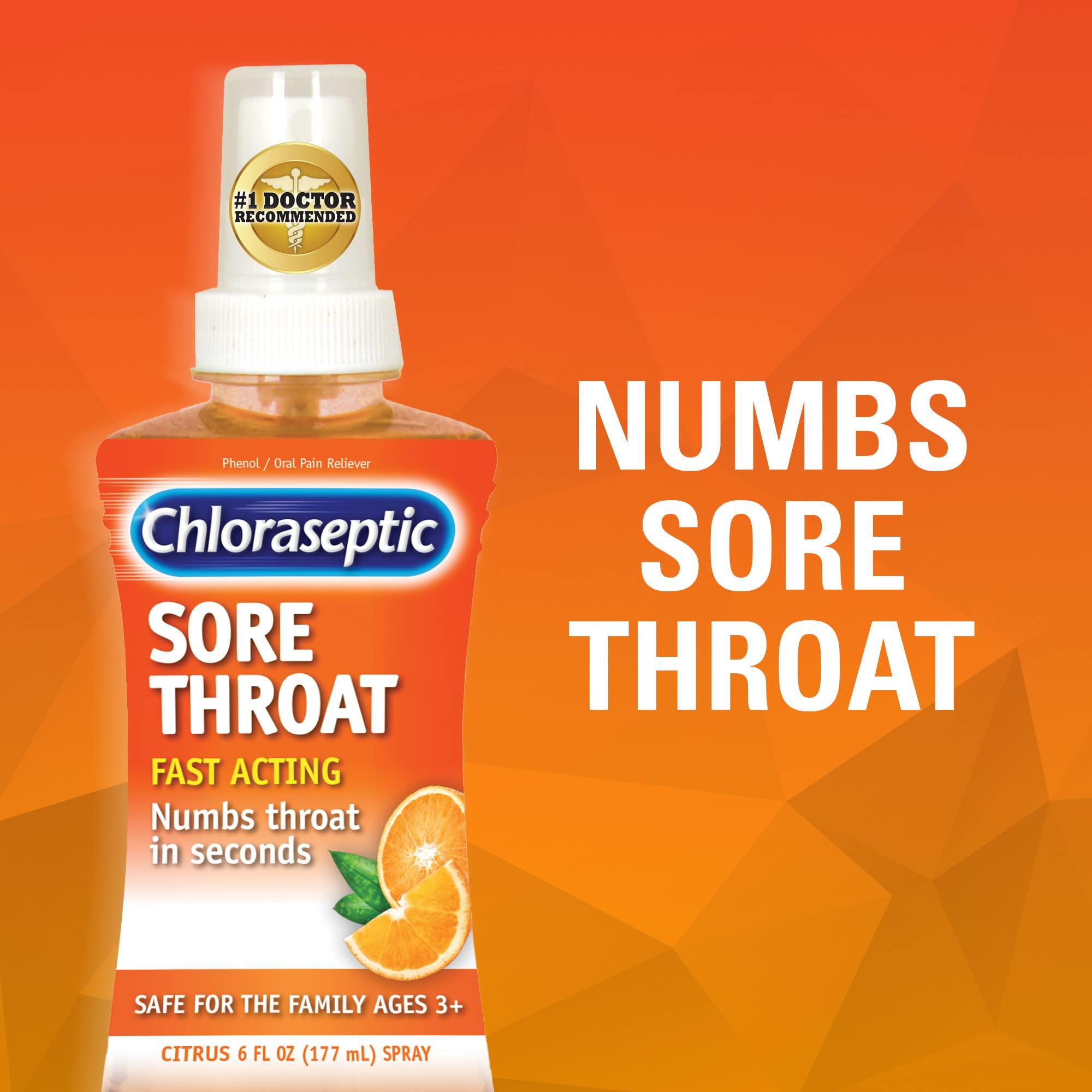 Chloraseptic Chloraseptic Sore Throat Spray, Citrus, 6 fl oz, 1 Bottle (Pack of 2)