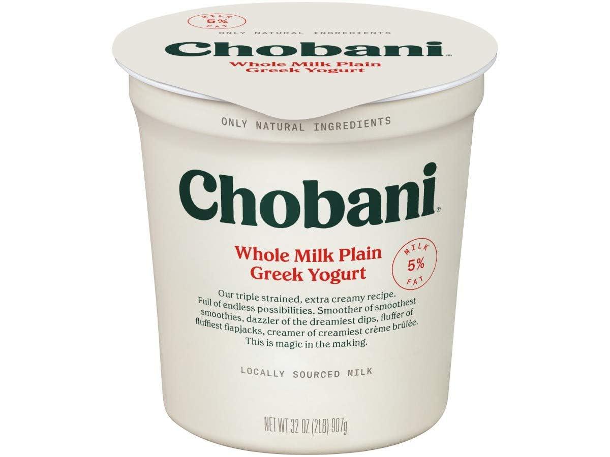 Chobani Chobani Greek Yogurt 4 Percent Whole Fat Plain, 32 Ounce -- 6 per case.