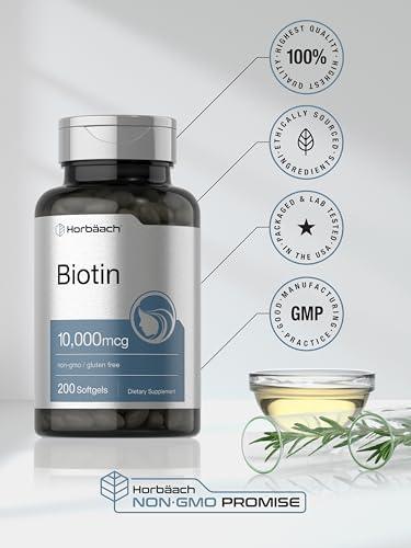 Horbach Horbaach Biotin 10000 mcg | 200 Softgels | Vitamin B7 Supplement | Non-GMO & Gluten Free