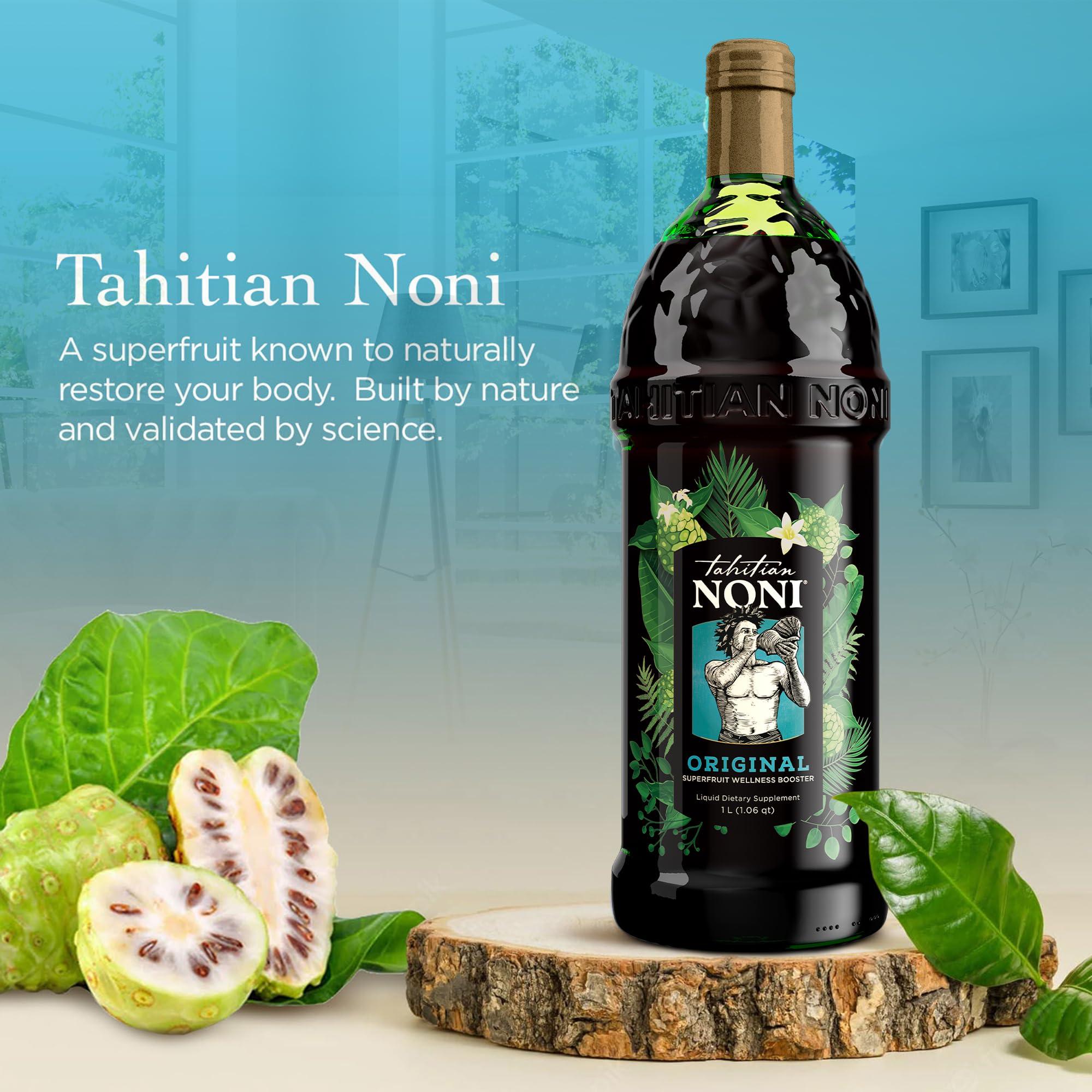 Tahitian Noni Tahitian Noni Juice by Morinda - Original and Authentic Noni Fruit Puree with Natural Blueberry & Grape (Resveratrol) - Invigorating Daily Superfood Drink for Enhanced Vitality - 4x1L Bottles/Case