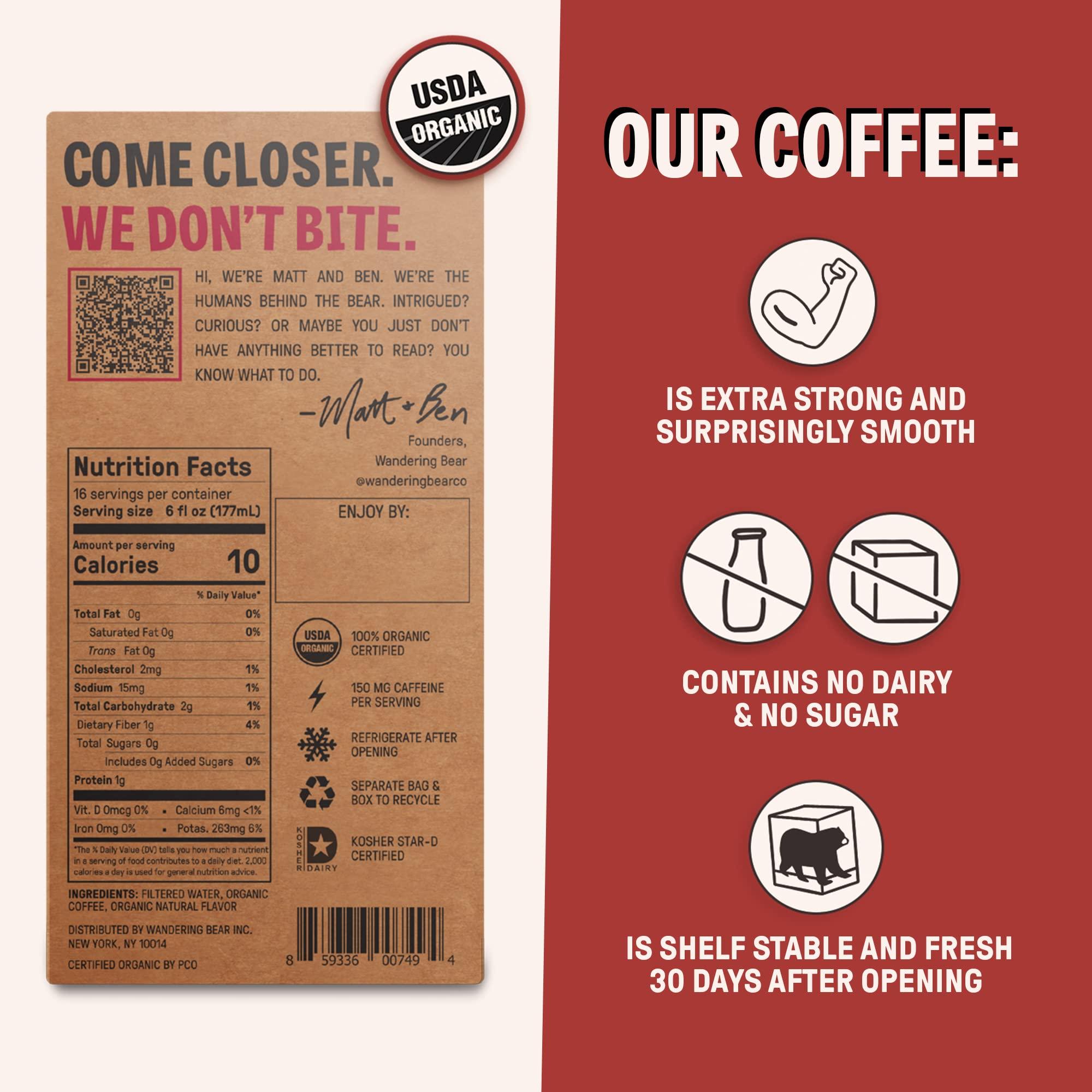 Wandering Bear Wandering Bear Organic Mocha Cold Brew Coffee On Tap, 96 fl oz - Extra Strong, Smooth, Unsweetened, Shelf-Stable, and Ready to Drink Iced Coffee, Cold Brewed Coffee, Cold Coffee