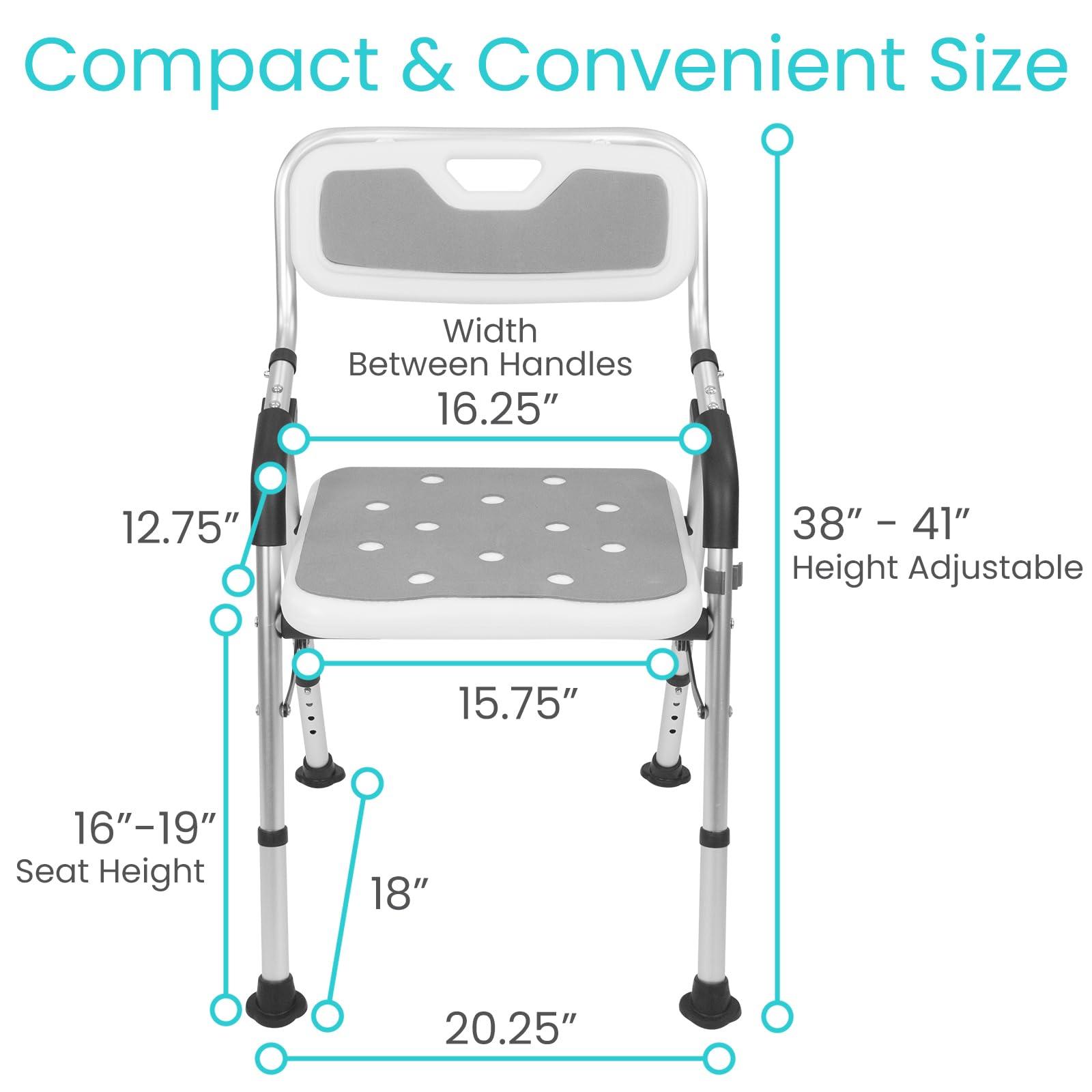 Vive Vive Shower Chair For Elderly And Disabled - Folding Seat With Arms And Back - Foldable Bathroom Chairs For Sitting, Inside Shower - Portable For Travel - Fold Down, Collapsible, Compact & Comfortable