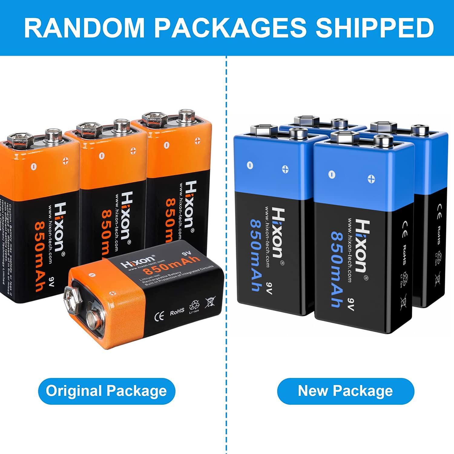 Hixon 9v Rechargeable Batteries,9 Volt Rechargeable Batteries with Charger kit,4-Pack 850mAh 9v Lithium Batteries for Alarms Wireless Microphones Smoke Detectors Toys Flashlights and More