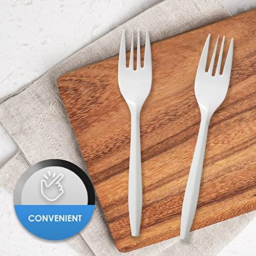 PAMI PAMI Medium-Weight Disposable Plastic Forks [400-Pack] - Bulk White Plastic Silverware For Parties, Weddings, Catering Food Stands, Takeaway Orders & More- Sturdy Single-Use Partyware Forks