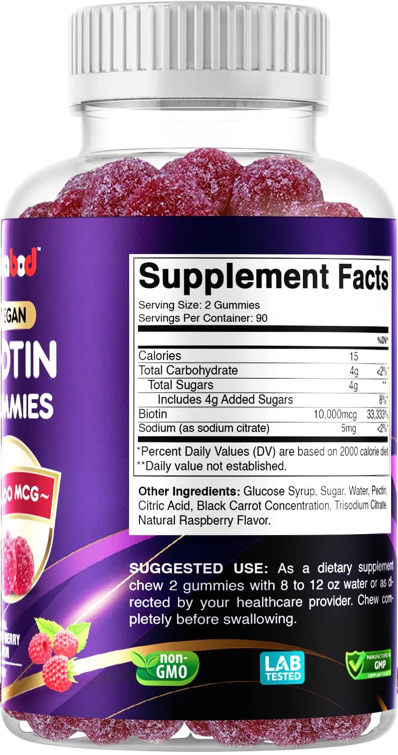 Vitabod Vitabod Biotin Gummies 10000mcg for Healthy Hair, Skin & Nails Growth Vitamins for Women, Men & Kids - Vegan, Non-GMO, Hair Growth Supplement 180 Gummies