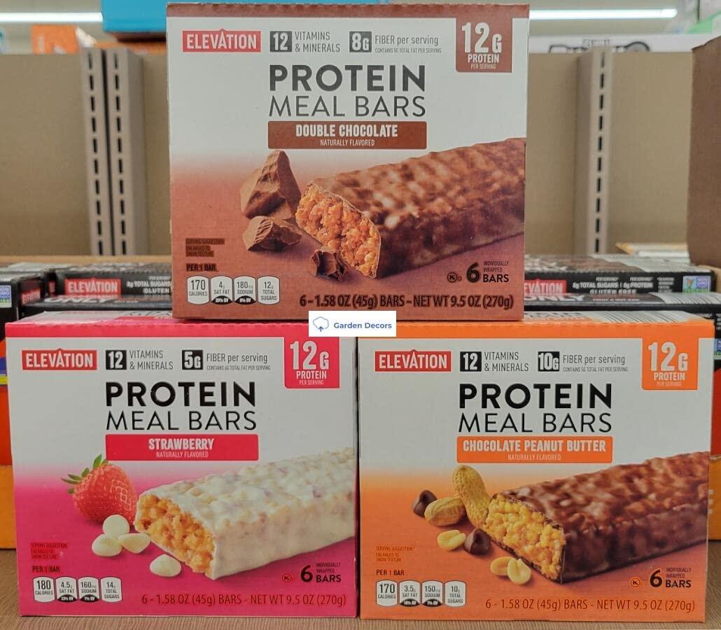 Generic Elevation Protein Meal Bars Double Chocolate, Strawberry, Chocolate Peanut Butter, 9.5oz 270g (Three Boxes), 3