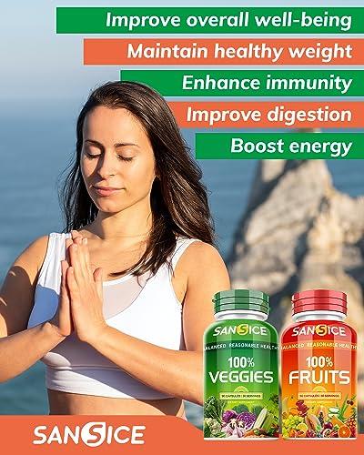 SANSICE SANSICE Fruits and Veggies Supplement, 100% Natural Fruit and Vegetable Vitamins Soy Free & Non-GMO Vegetable and Fruit Supplements for Women Men and Kids - 90 Fruit Capsules, 90 Veggie Capsules