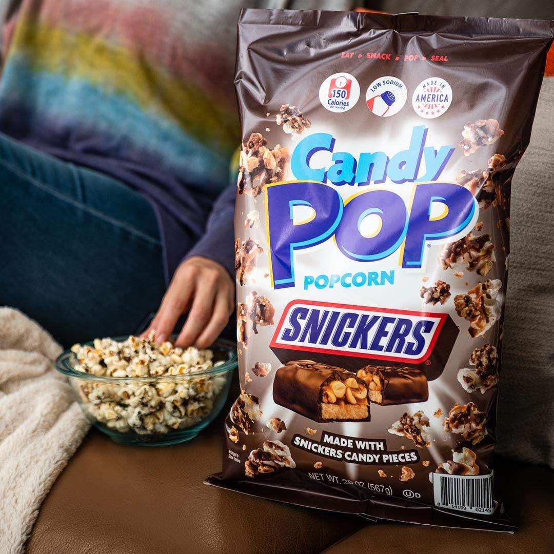 CANDY POP SNACKPOP Snickers Candy Coated Popcorn (5.25oz bags) Made with Real Snickers Candy Pieces - Pack of 6