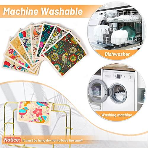 Lucomb Lucomb 8 Pack Swedish Dishcloths for Kitchen, Reusable Soft Kitchen Towels Dish Cloths Set Absorbent Sponge Cleaning Washable Quick Drying Bar Hand Washing (Birds Flowers)