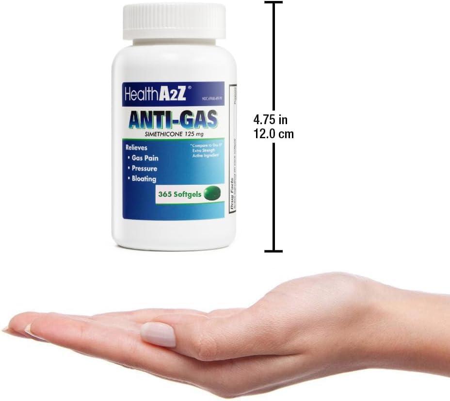 HealthA2Z HealthA2Z Gas Relief Simethicone | 125mg | Relieves from Stomach Discomfort and Gas | Anti Flatulence | Relieves Gas Fast and Bloating (365 Counts (Pack of 1))