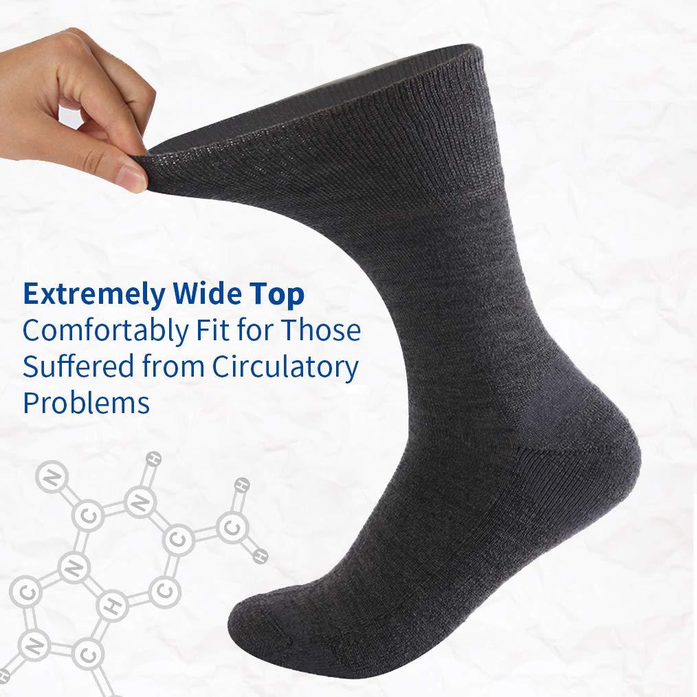 Forcool Forcool Merino Wool Crew Diabetic Men Women Non Binding Wide Loose Top Cushioned Sole Diabetic Dress Socks, Large 3 Pairs Dark Gray