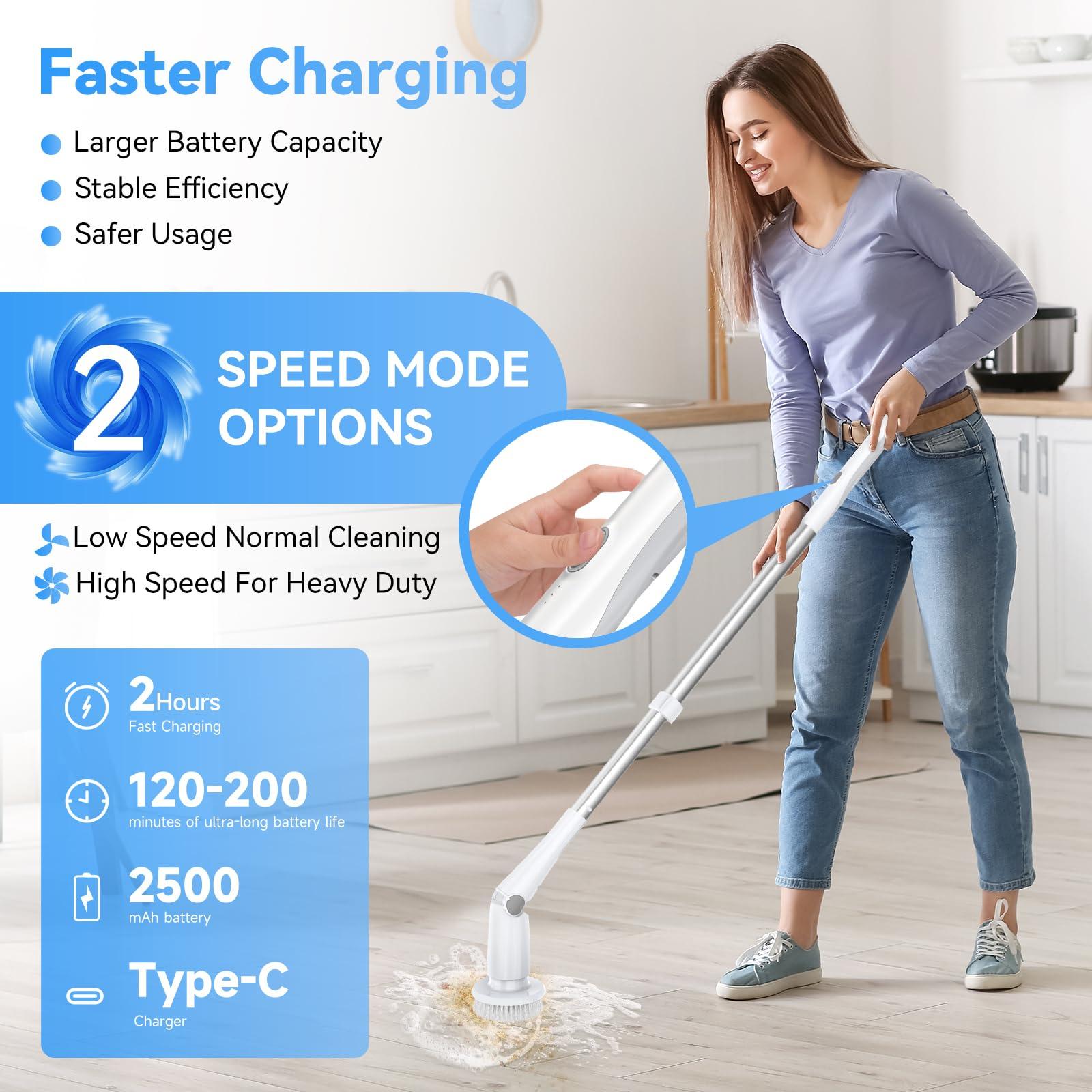 GOOD PAPA Electric Spin Scrubber, Cordless Cleaning Brush with 8 Replaceable Cleaner Brush, Power Shower Scrubber with Long Handle, Electric Scrubber for Cleaning Floor Bathroom Bathtub Tile