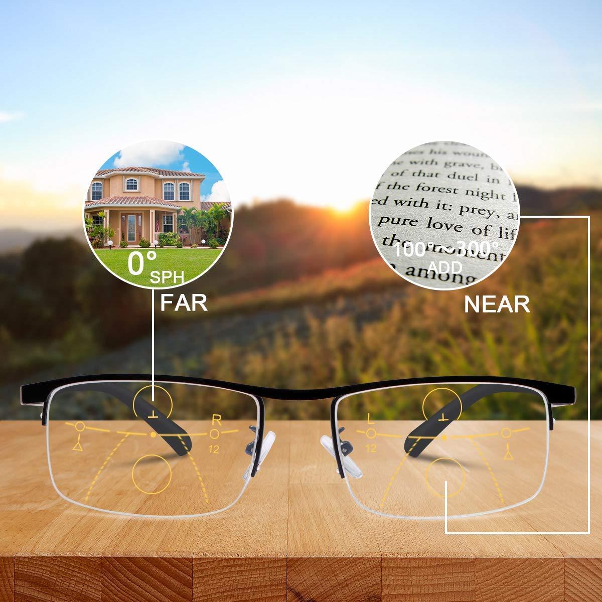MIRYEA MIRYEA 1.5X Magnification Progressive Multifocal Reading Glasses Blue Light Blocking Computer Readers + Rimless Bifocal Anti Blue Light Reading Glasses Anti Glare Eye Strain Spring Hinge Eyewear