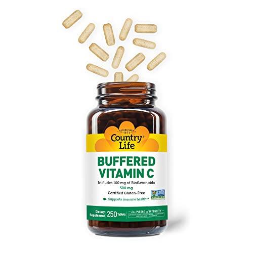 Country Life Country Life Vitamin C Buffered with Bioflavonoids, 500mg, 100 Tablets, Certified Gluten Free, Certified Vegan