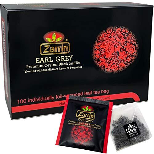 Zarrin Zarrin - Premium Ceylon Earl Grey Black Leaf Tea, 100 Individually Foil-wrapped Tea Bags
