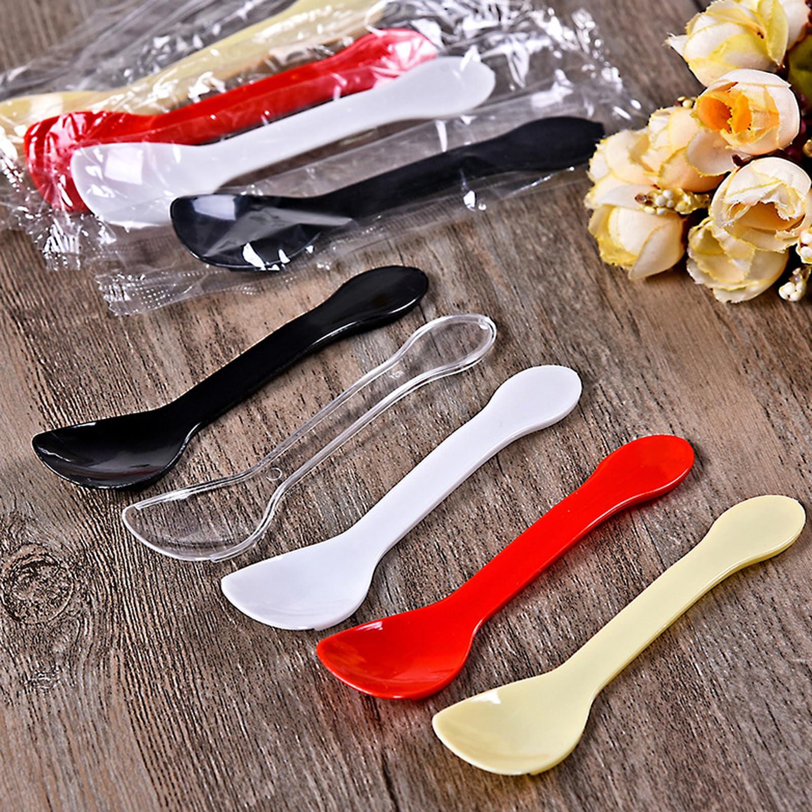 JAMOGOU 100 Pieces Ice Cream Scoops, Independent Packaging Disposable Cake spoon, Plastic Yogurt pudding spoon, Ice cream spoon (Clear)