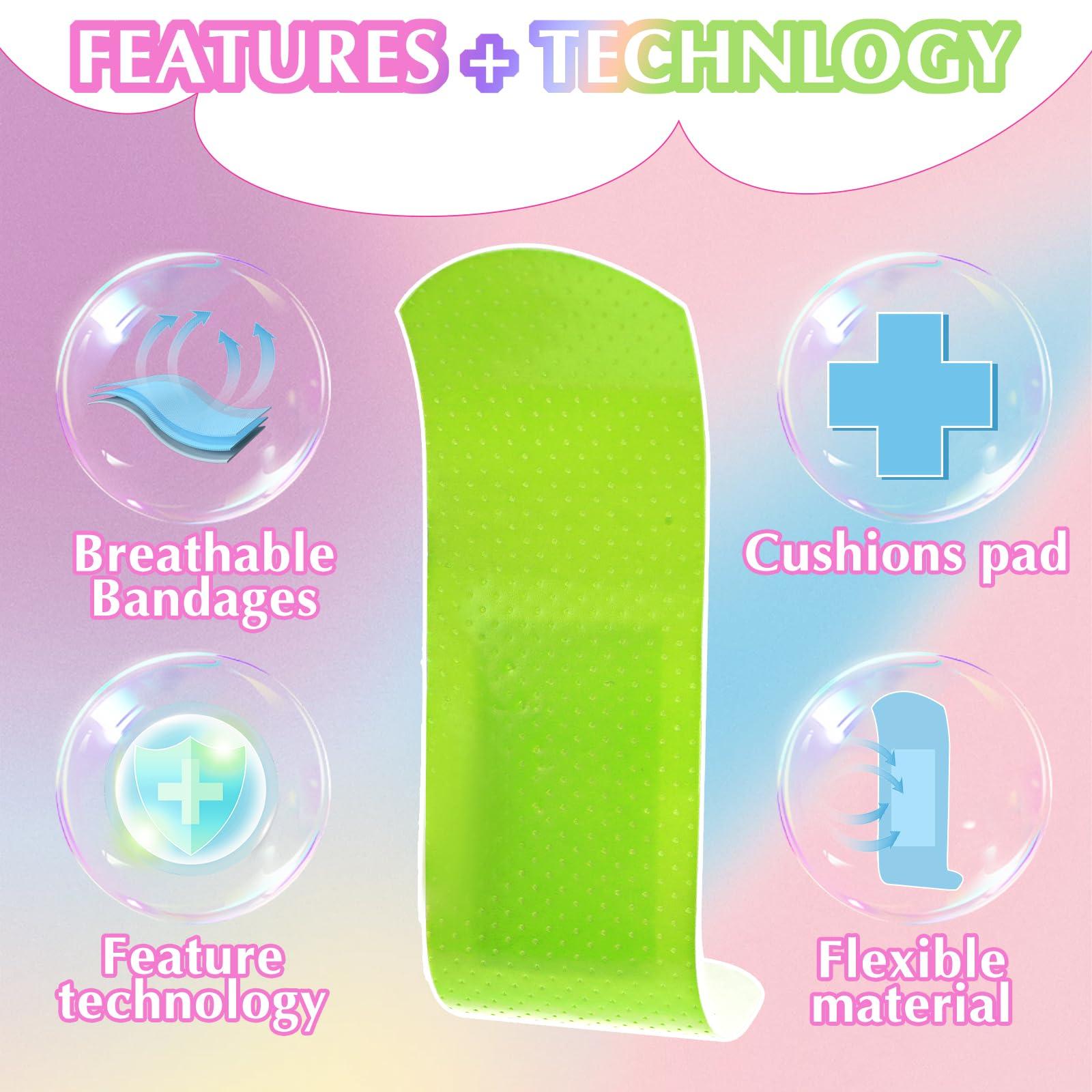 Abeillo 120Pcs Cute Colored Bandages Waterproof, Adhesive Flexible Fabric Kids Bandages Breathable for Scrapes Wound Care and First Aid, Band Aids for Your Kids Home School