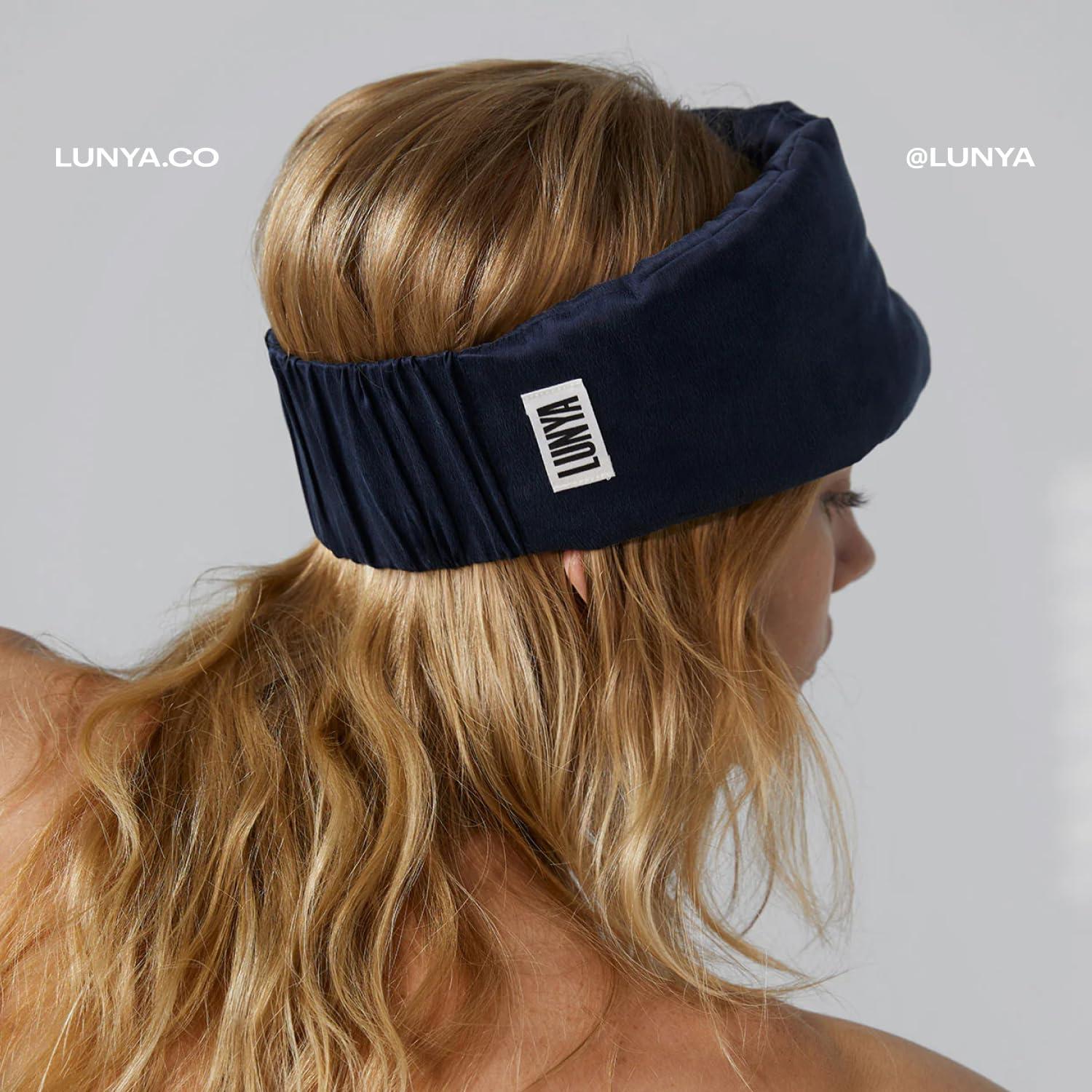 Lunya Lunya Sleep Mask with Box - Washable Silk Sleeping Mask and Headband for Beauty Routines - Thermoregulating Comfort for Restful Nights - Silk Eye Mask for Women - Deep Blue