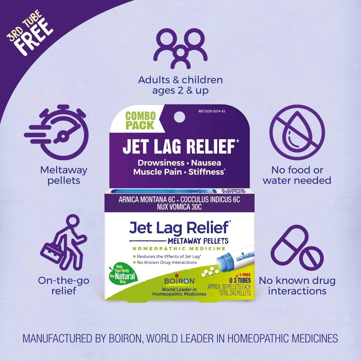 Boiron Boiron Jet Lag Relief Kit (240 Pellets) and Dramamine Motion Sickness Relief Less Drowsey Formula, 8 Count Travel Bundle