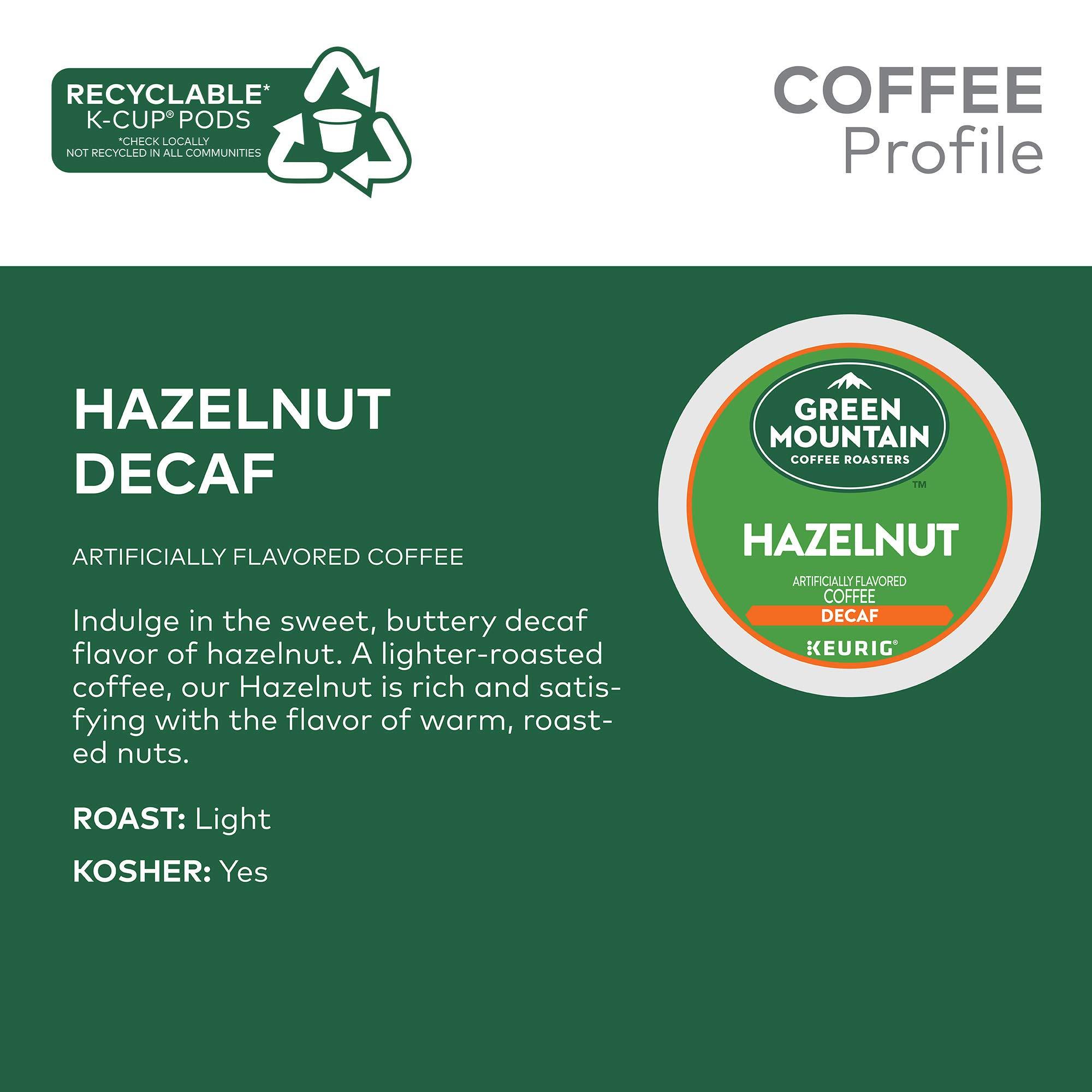 Green Mountain Coffee Roasters Green Mountain Coffee Roasters Hazelnut Decaf Keurig Single-Serve K-Cup pods, Light Roast Coffee, 60 Count (6 Packs of 10)