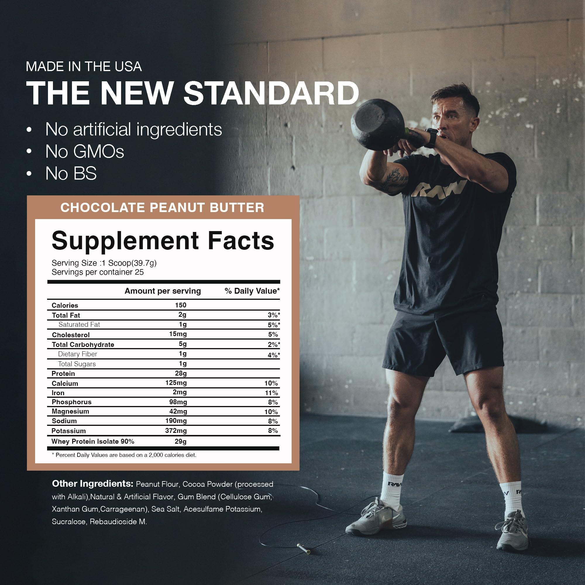 RAW RAW Whey Isolate Protein Powder, Chocolate Peanut Butter (CBUM Itholate) - 100% Grass-Fed Sports Nutrition Powder for Muscle Growth & Recovery - Low-Fat, Low Carb, Naturally Flavored - 25 Servings