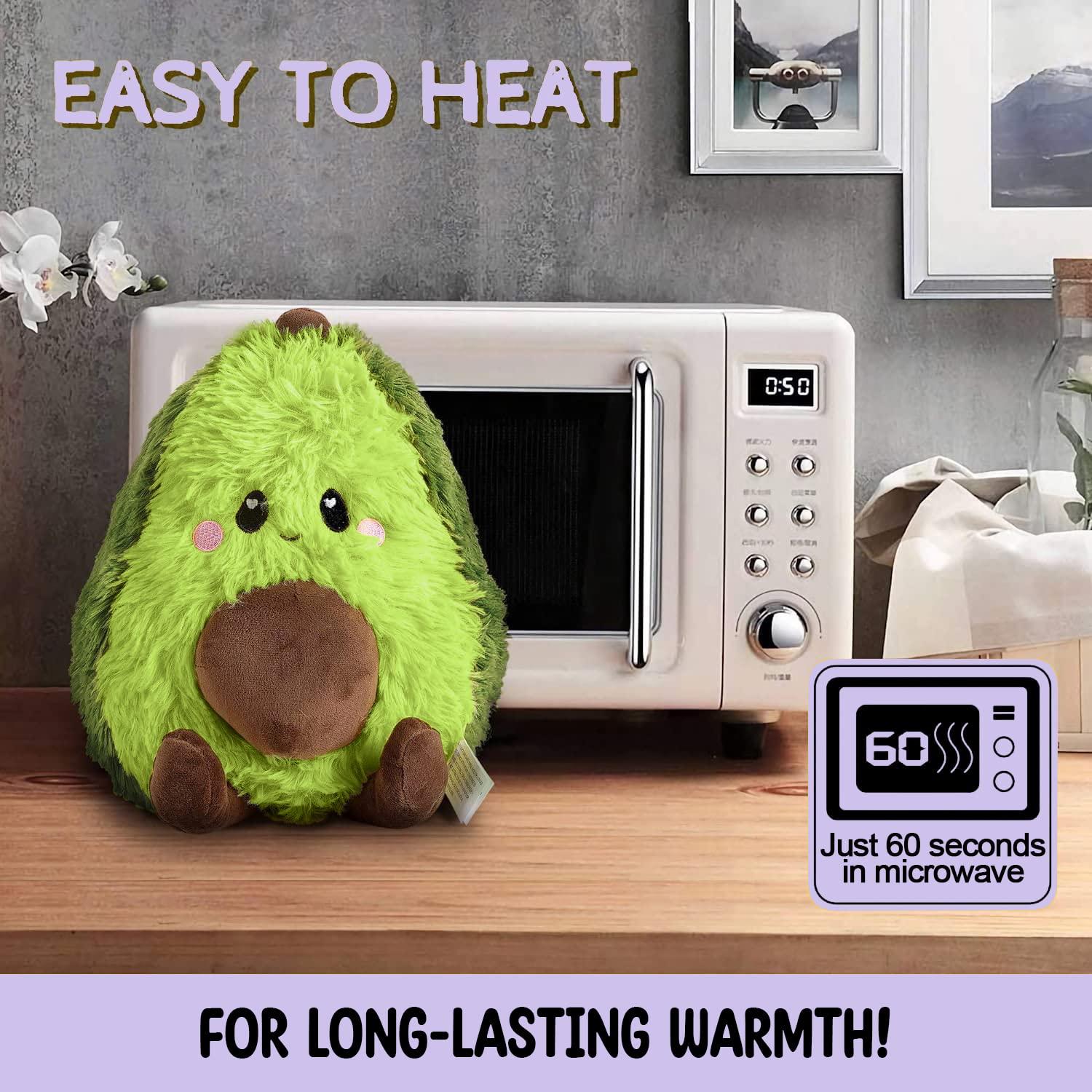 Happy Fuel Avocado Microwavable Unscented Heating Pad for Women and Kids- Cute Soft Cozy Pillow Plush Heatable Warm Stuffed Animals - Kawaii Hot and Cold Plushie Food Toy - Avocado Gifts for Girls and Boys