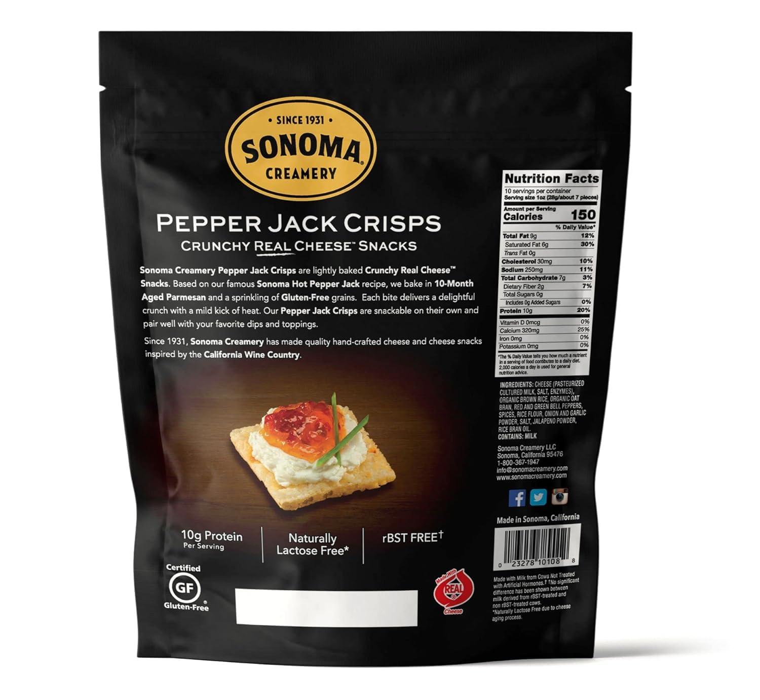 Sonoma Creamery Sonoma Creamery - Cheese Crisps, Pepper Jack, 10 Oz (2 Count) | Savory Snack Cracker | High Protein | Low Carb | Gluten Free | Wheat Free