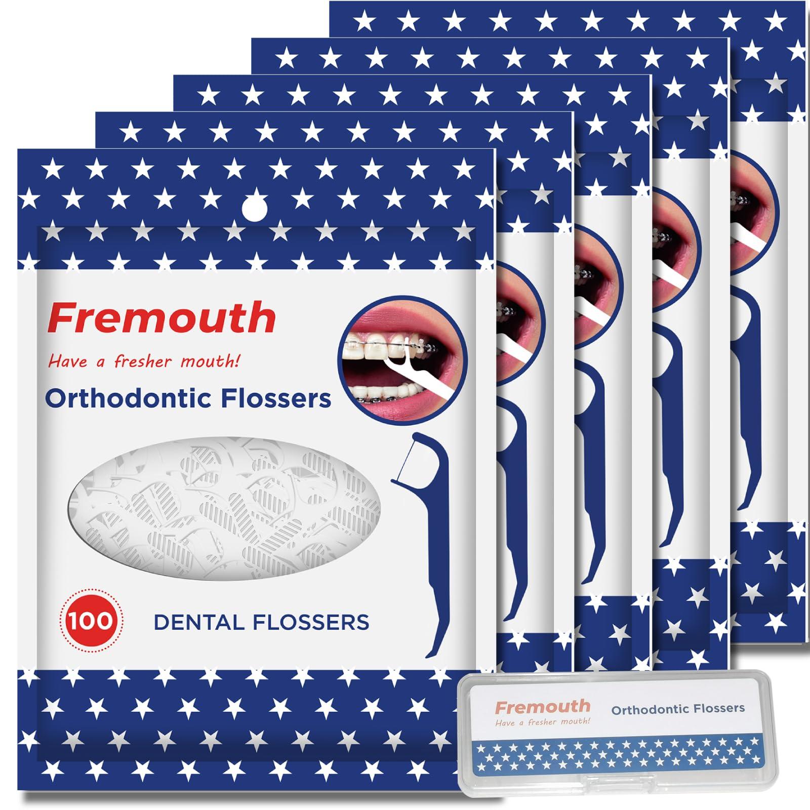 Fremouth Fremouth Orthodontic Flossers for Braces - Ortho Dental Floss Picks, 100 Count (Pack of 5), with a Travel Case