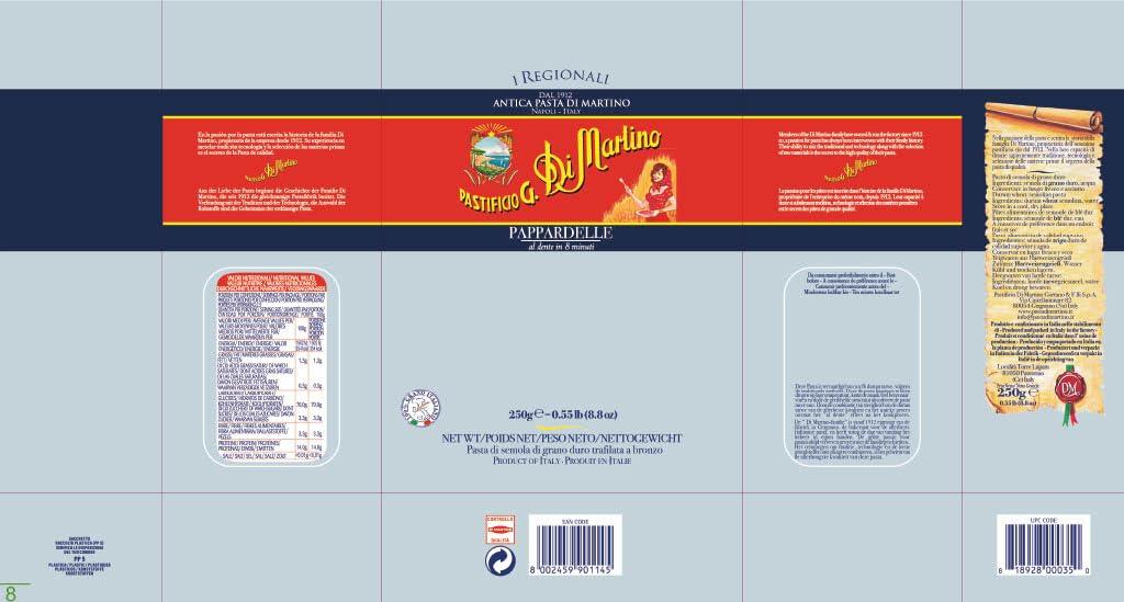 PASTIFICIO G. DI MARTINO Pastificio Di Martino - Pappardelle Pasta 16oz (12 Packs), Non-GMO Organic Pasta Made in Italy with 100% Italian Durum Semolina Wheat - Healthy, Italian Pasta High in Protein & Fiber, Bronze Die