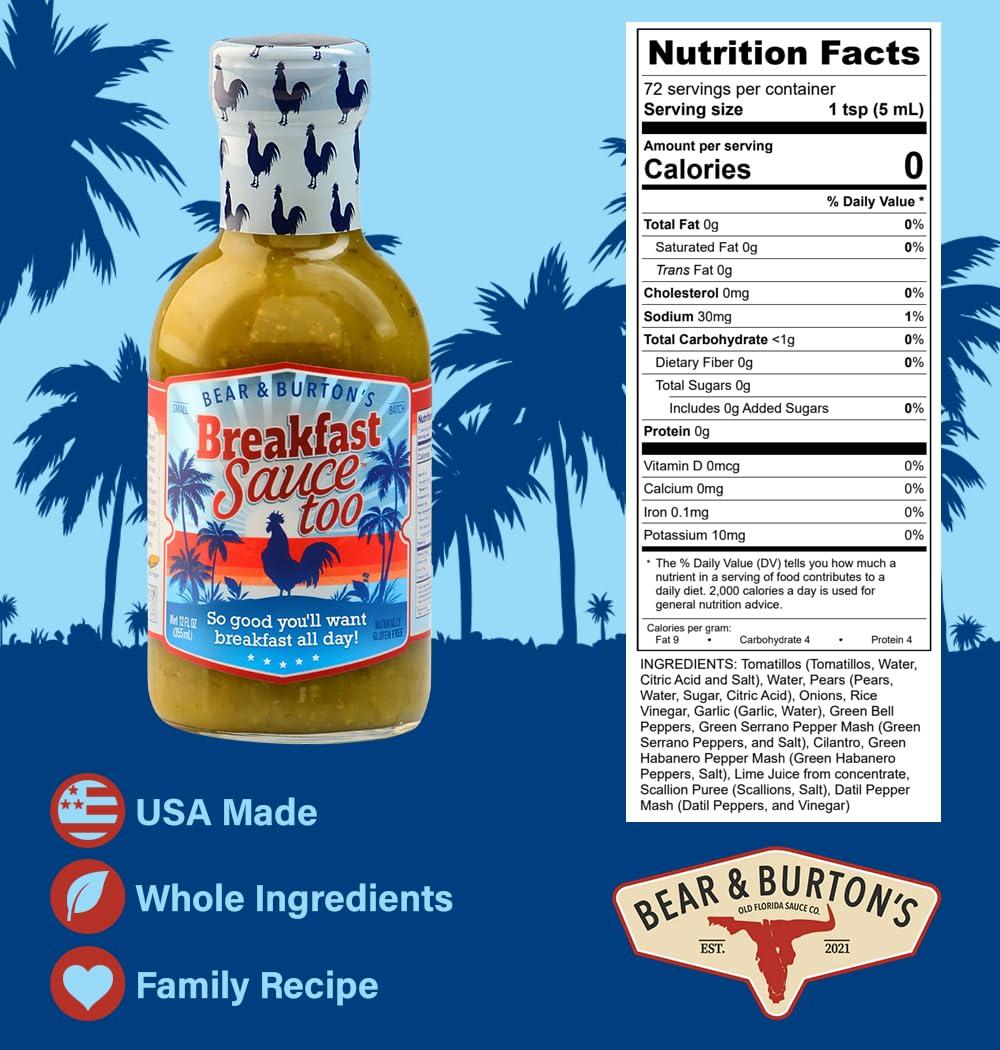 Old Florida Sauce Co. Bear and Burton\'s Breakfast Sauce Too | A Medium Heat Sauce from the Makers of W Sauce | 12 Fl Oz