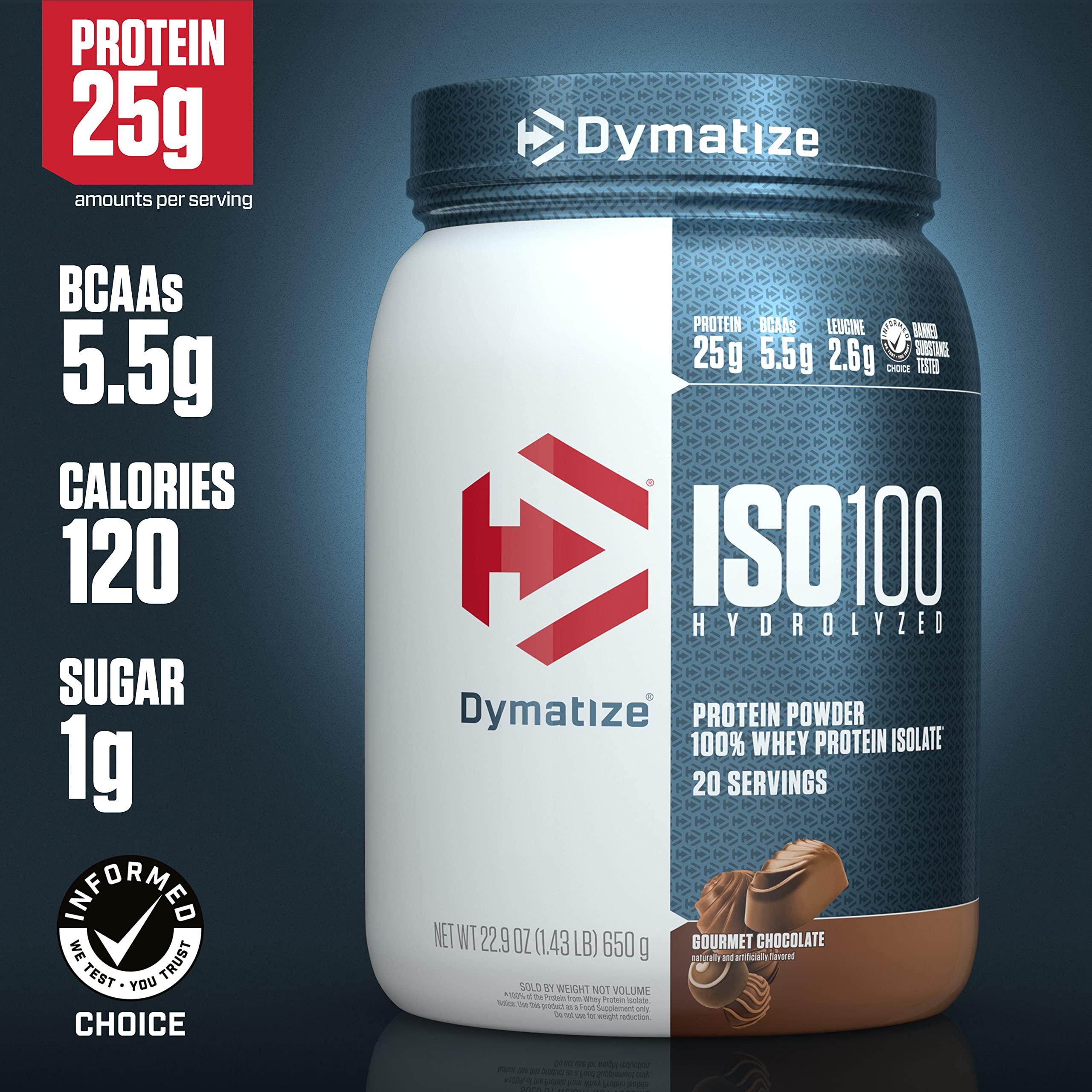 Dymatize Dymatize ISO100 Hydrolyzed Protein Powder, 100% Whey Isolate, 25g of Protein, 5.5g BCAAs, Gluten Free, Fast Absorbing, Easy Digesting, Gourmet Chocolate, 20 Servings