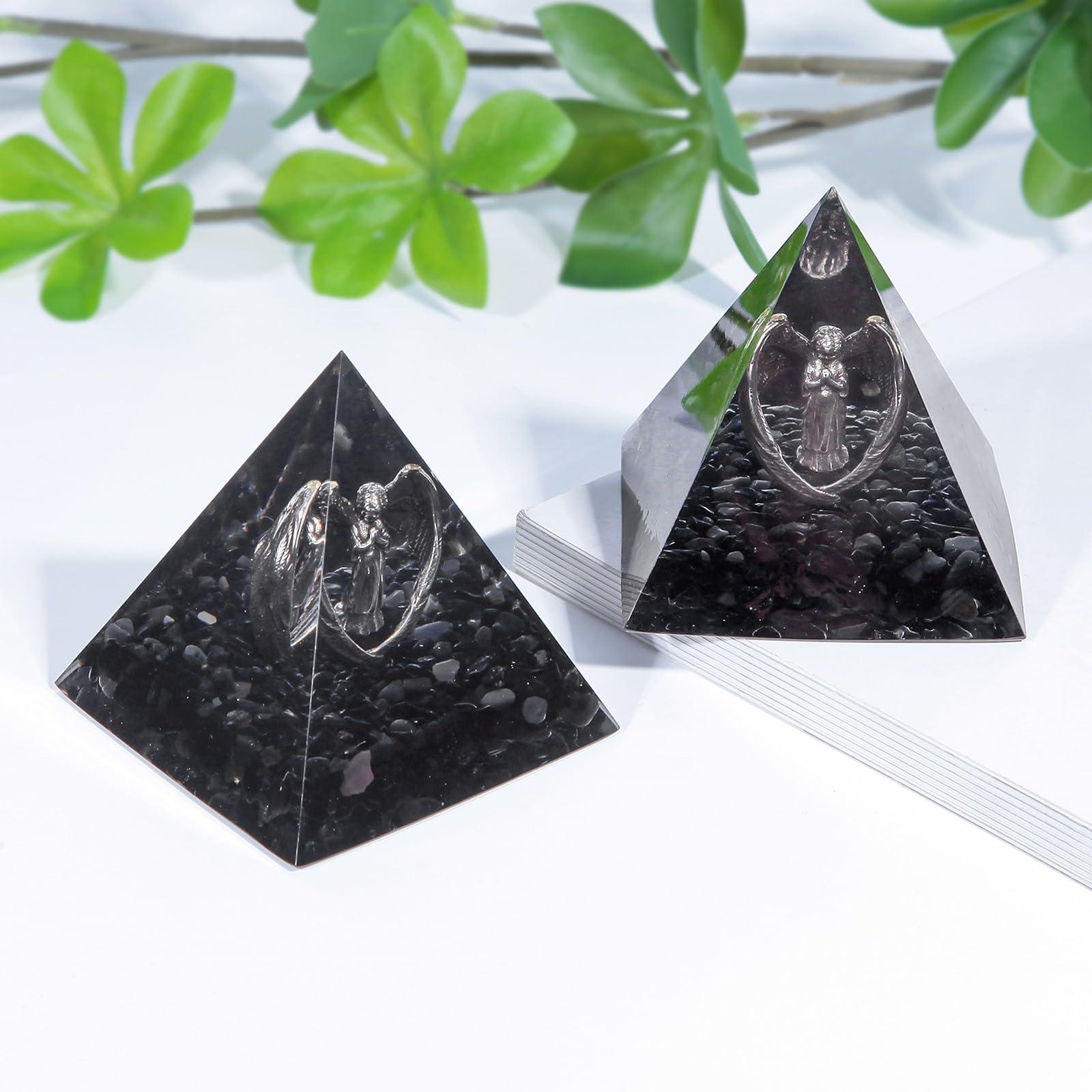 TUMBEELLUWA TUMBEELLUWA Guardian Angel Crystal Pyramid Praying Stone Statue Orgone Energy Generator for Protection Meditation Reiki Healing, Black Obsidian