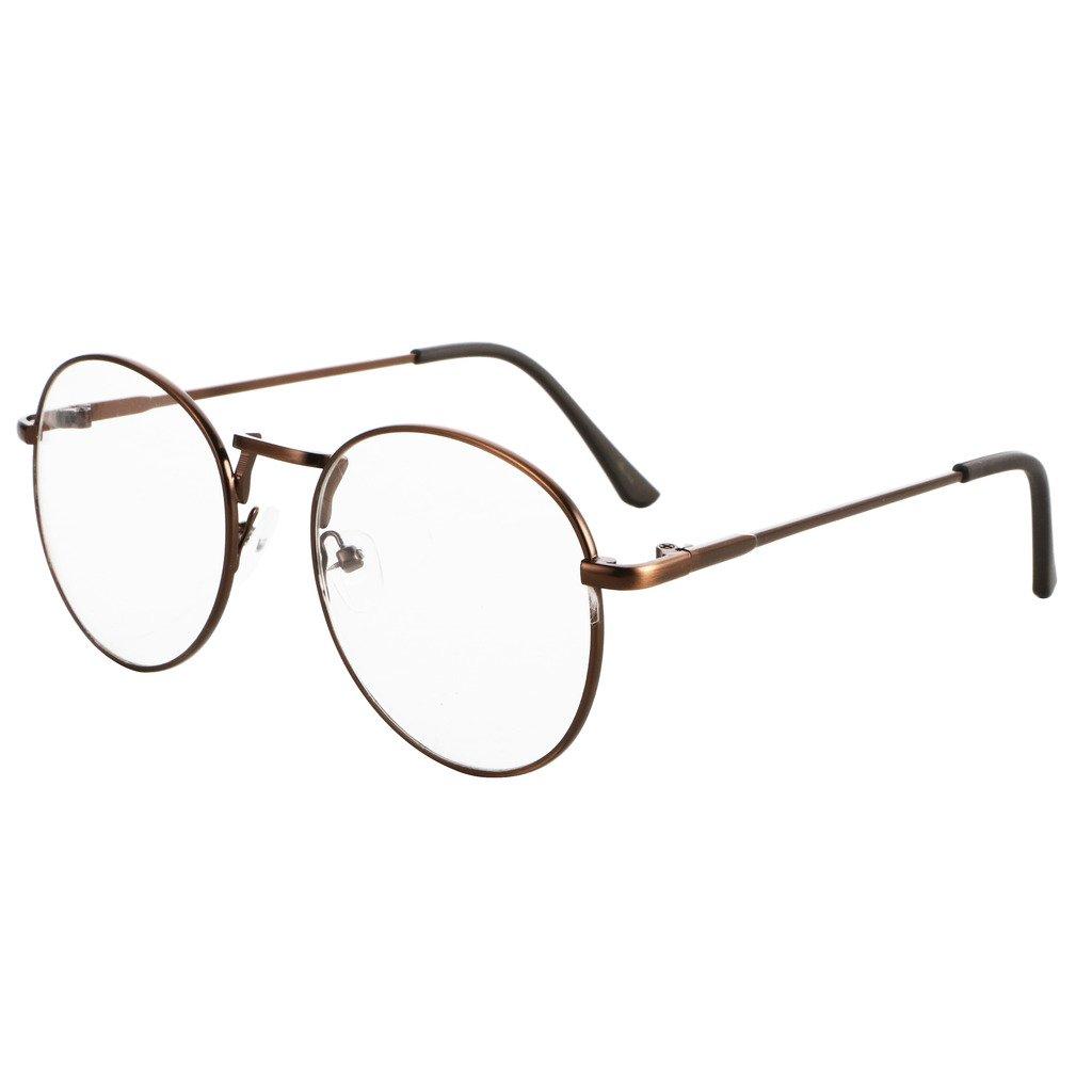 Jcerki Bi Tao Brown Vintage Round Frame Reading Glasses +5.00 Strengths **Men and Women Readers Glasses
