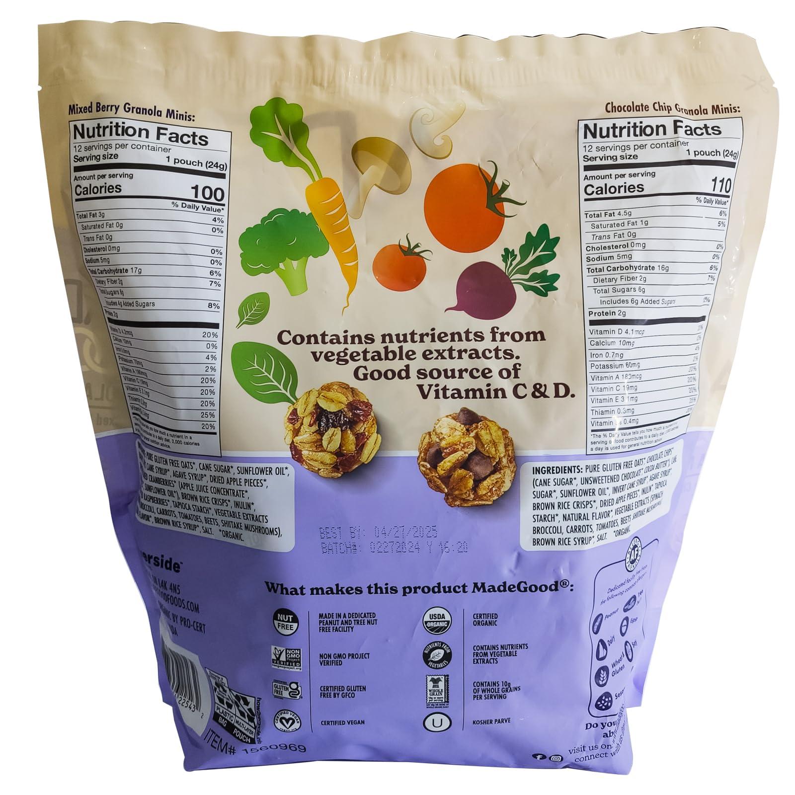 Made Good MadeGood Organic Granola Minis 24-Bag Organic Snack Variety Pack, Gluten Free Mon GMO Vegan Nut Free Individually Wrapped Snack Packs