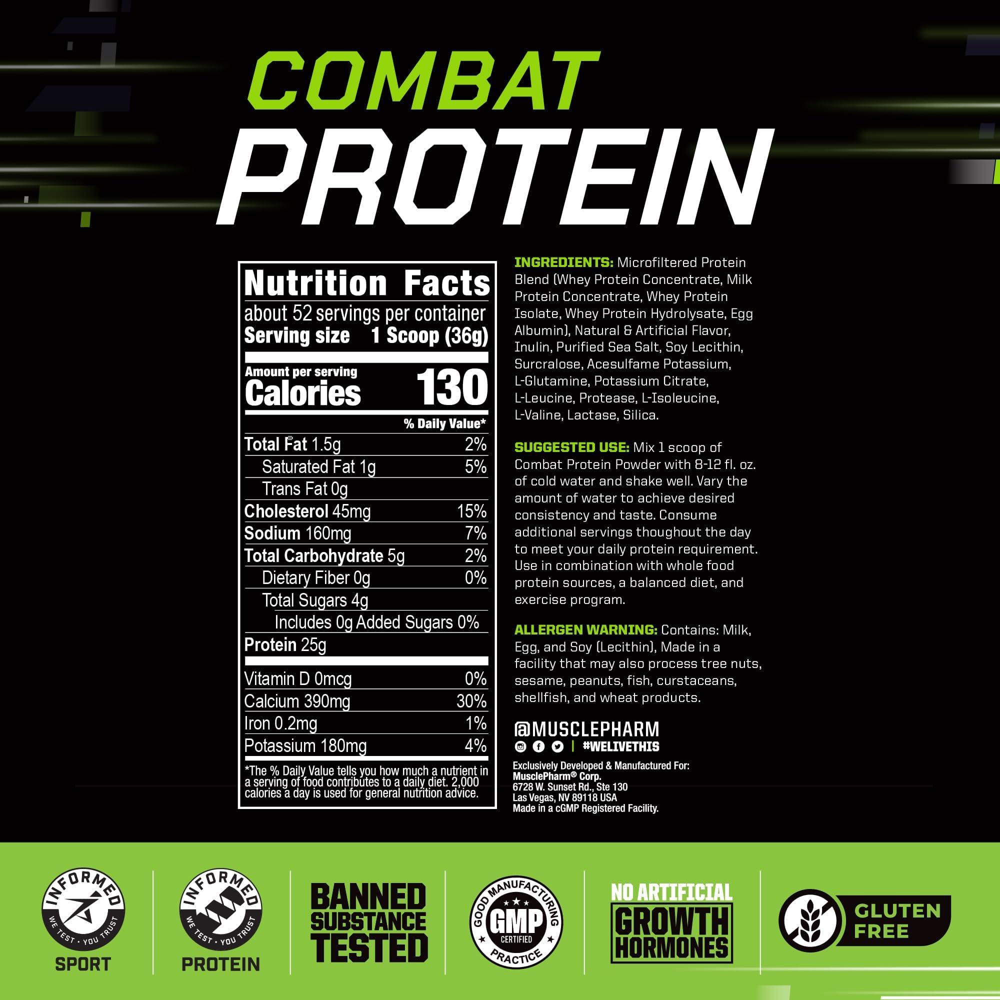 Muscle Pharm MusclePharm Combat Protein Powder, Horchata Flavor, Fuels Muscles for Productive Workouts, 5 Protein Sources Including Whey Protein Isolate & Egg Albumin, Gluten Free, 4 lb, 52 Servings