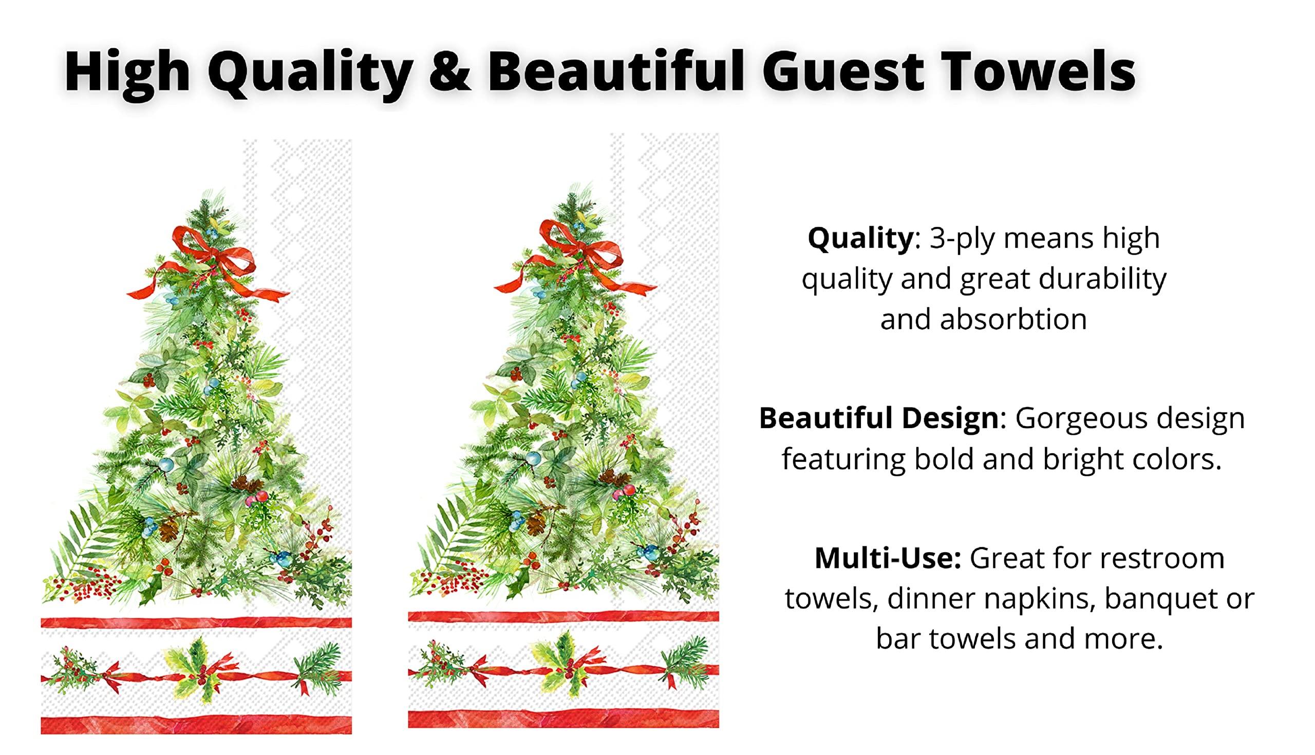 RLP Marketing LLC Christmas Hand Towels Sets: Quality Disposable Paper Hand Towels Featuring Holiday Themes - 32 Total Holiday Guest Towels Per Set (Peace Tree)