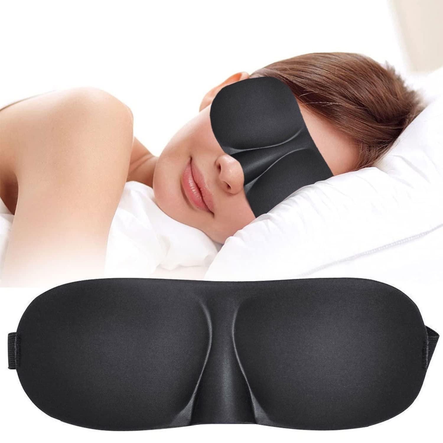 WedDecor 3D Contoured Luxury Blindfold Sleep Mask, Eye Mask for Sleeping, Light Blocking Eye Blinder with Adjustable Strap for Men & Women, Soft & Comfortable Sleep Mask for Travel Shift Work, Black