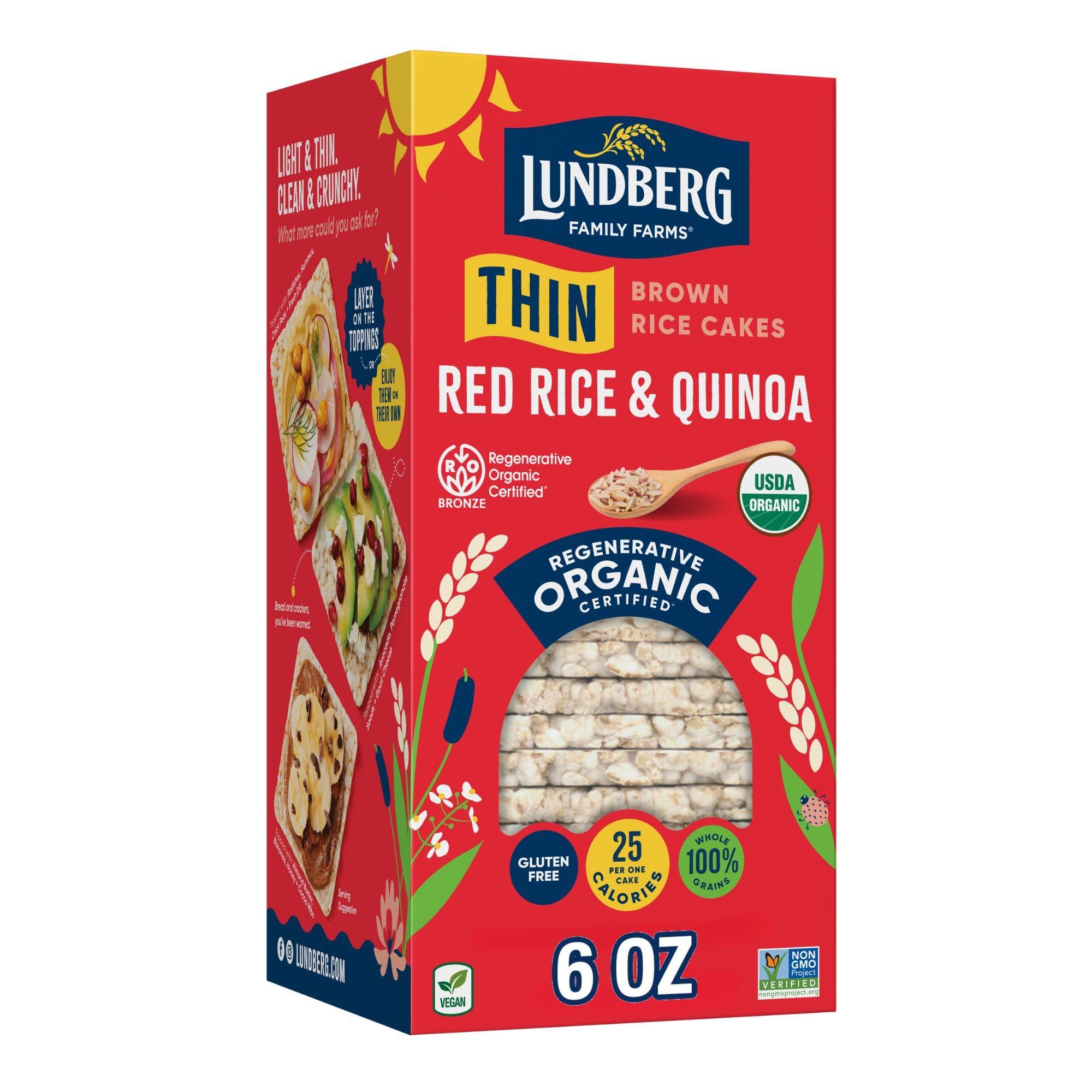 Lundberg Lundberg Organic Thin Stackers, Red Rice & Quinoa, Salt-Free, Thin Multigrain Rice Cakes, Gluten-Free, Vegan, Healthy Snacks, 6 oz (Pack of 1)