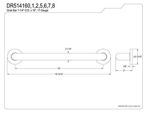 Kingston Brass Kingston Brass DR514162 Meridian 16-Inch x 1-1/4-Inch O.D Grab Bar, Brushed Nickel