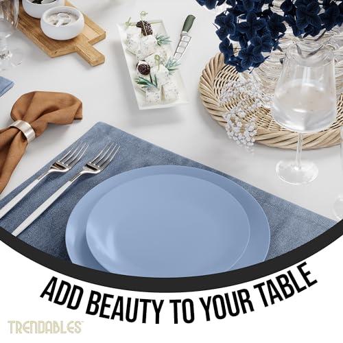 Trendables Plastic Dinnerware Set Plastic Plates 80 Piece Plastic Disposable Plates for Party Set - 40 Guests 40 X 8\" Dessert Plates & 40 X 10\" Plastic Plates Disposable Heavy Duty | Chambray Blue By Trendables