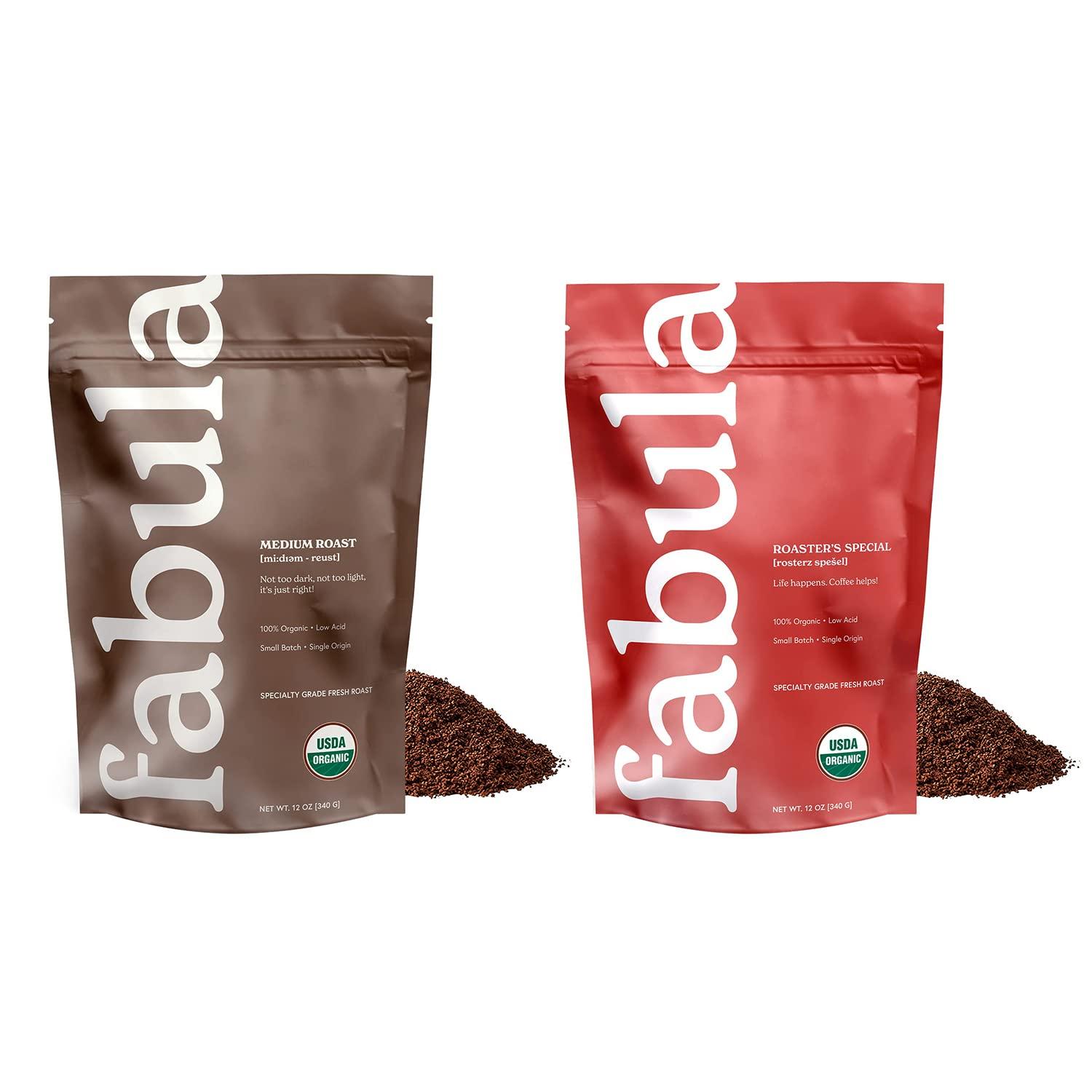 Fabula Fabula Organic Coffee Freshly Grounded - Medium and Half-Caff Medium - 2 Bag Bundle