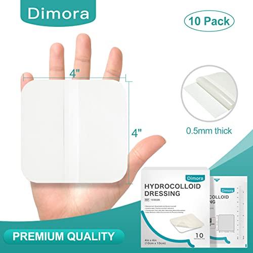 Dimora Dimora Hydrocolloid Dressing 4\" x 4\" 10 Pack 0.5mm Thick + Silicone Foam Dressing with Border 20 Pack Adhesive 4\"x4\"