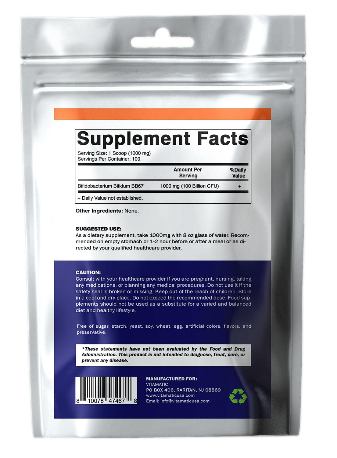 Vitamatic Vitamatic Bifidobacterium Bifidum Probiotic Powder - Digestive Health Support - 100 Gram (3.5 OZ) - 100 Servings