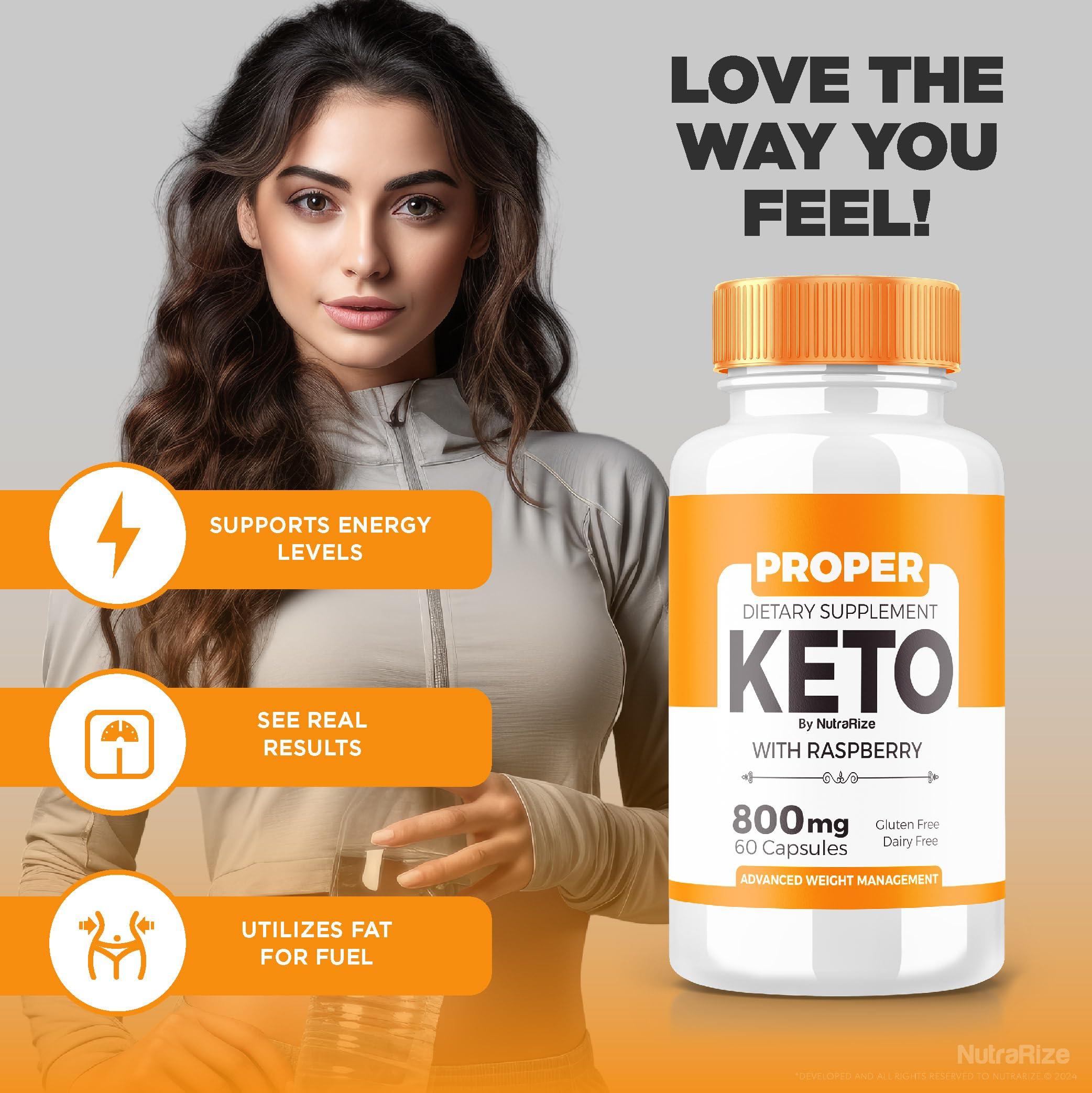 NutraRize Proper Keto - Proper Keto ACV Capsules, All-Natural Keto Dietary Supplement, ProperKeto Extra Strength 800MG Pills, Advanced Formula to Support Active Lifestyle, Pastillas Reviews (60 Capsules)