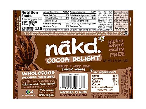 Nakd Nakd Bars, Cocoa Delight Raw Fruit and Nuts, Gluten Free, Vegan 18 Count