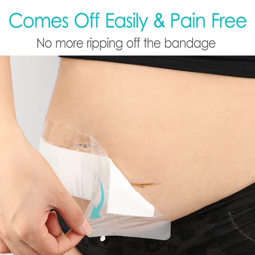 SinaiSea Large Waterproof Knee Replacement Surgery Adhesive Bandages Hip Surgery Shower Protector Cover Long Post Surgical Incision Wounds Island Dressing Bordered Gauze 4\"x12\" 25 Pack