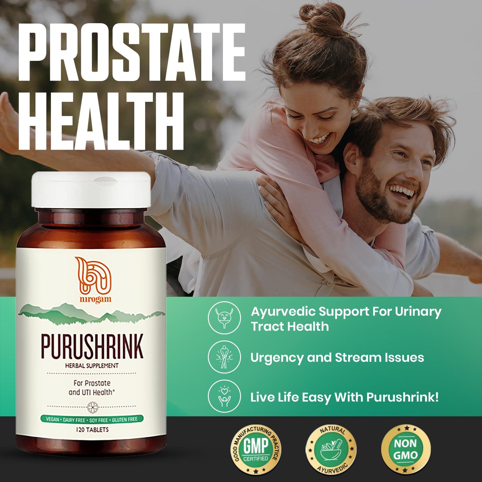 Nirogam Nirogam Purushrink Prostate Health Supplement for Men | Support Better Sleep and Urinary Health | Natural Ayurvedic Formula 120 Tablets